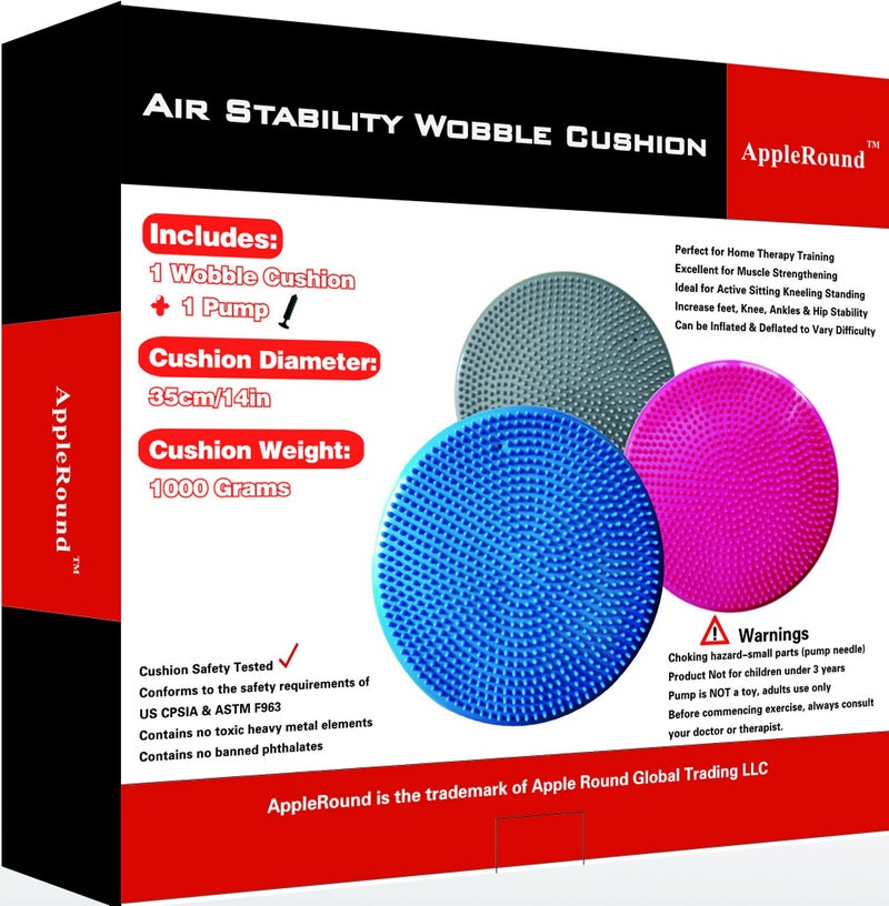 AppleRound Inflated Wobble Cushion with Pump, Air Stability Board, Core Balance Disc for Adults, Sensory Wiggle Seat for Kids, 13.5in / 34cm Diameter - Image 2